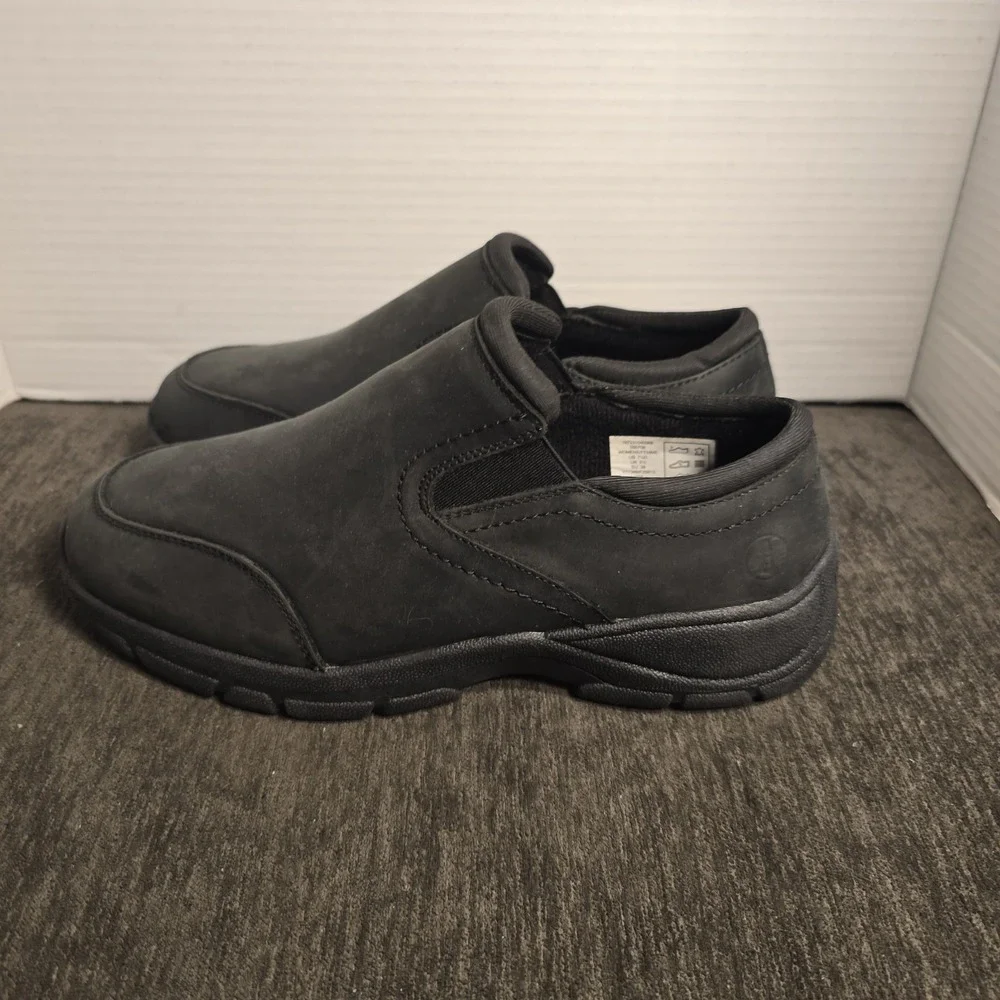 LANDS END Womens Loafer Black Suede Leather Upper Slip On Comfort Size 7.5D